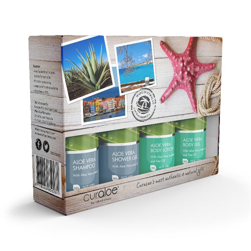 Curaloe Curacao Souvenir Box with Aloe Vera Body Gel, Lotion, Shampoo, and Shower Gel